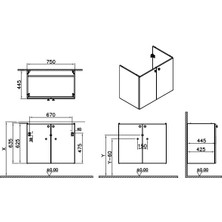 Vitra Shift T20 Lavabo Dolabı 81009, 80 Cm, Kül Gri, Lavabolu, Çift Kapaklı, Yavaş Kapanır