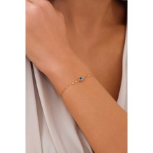 14 Ayar Altın Aynalı Mavi Gözlü Bileklik