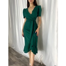 Mall Of Gkc Kadın Kruvaze Yaka Midi Boy Kuşaklı Krep Elbise 120 cm