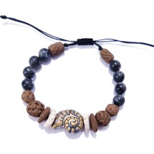 Funny Takı Spektrolit Doğaltaşlı Seramik Salyangoz ve Toprak Boncuklu Unisex Bileklik