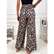 Mall Of Gkc Kadın Yüksek Bel Beli Lastikli Bağcıklı Leopar Desenli Süprem Pantolon