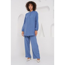 6678 Keten Tunik Pantolon Ikili Takım - Indigo