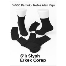 Moda Düz Siyah Pamuklu Kolej Çorabı 6'lı Paket