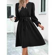 Mall Of Gkc Kadın Uzun Kollu V Yakalı Belden Kuşaklı Kiloş Krep Elbise