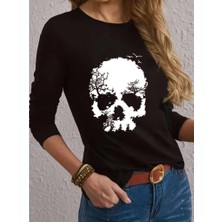 Mall Of Gkc Kadın Uzun Kollu Bisiklet Yaka Kurukafa Desenli Viskon Bluz