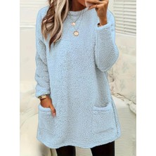 Mall Of Gkc Kadın Uzun Kollu Yuvarlak Yakalı Cepli Peluş Bluz