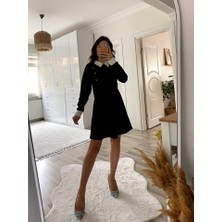 Mall Of Gkc Kadın Uzun Kollu Yakalı A Kesim Kısa Ithal Krep Elbise