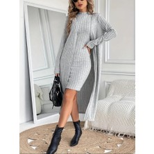 Mall Of Gkc Kadın Askılı Balıkçı Yaka Kısa Şardonlu Kaşkorse Elbise ve Uzun Kollu Ceket Ikili Takım