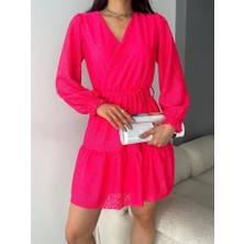 Mall Of Gkc Kadın Fırsat Ürünü Kruvaze Yaka Güpürlü Mini Elbise