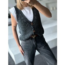 Mall Of Gkc Triko Kolsuz Düğmeli Yelek - Siyah