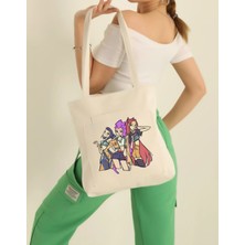 Krem Orta Omuz Askılı Kpop Baskılı Çanta