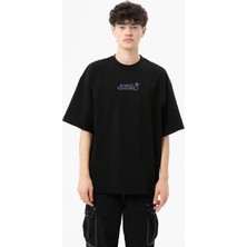 Roun Baskılı Siyah Oversize T-Shirt