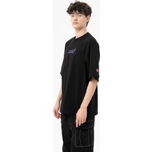 Roun Baskılı Siyah Oversize T-Shirt