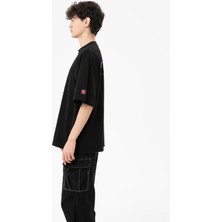 Roun Baskılı Siyah Oversize T-Shirt