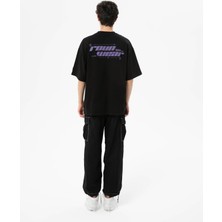 Roun Baskılı Siyah Oversize T-Shirt