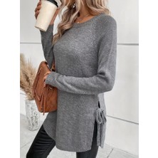 Mall Of Gkc Kadın Uzun Kollu Yuvarlak Yakalı Yanlardan Bağcıklı Triko Bluz