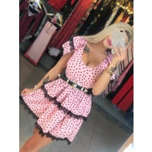 Mall Of Gkc Kadın Derin Göğüs Dekolteli Puantiye ve Dantel Detay Fırsat Ürün Elbise