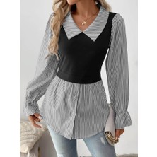 Mall Of Gkc Kadın Uzun Kollu Yakalı Önden Düğmeli Ottoman Bluz