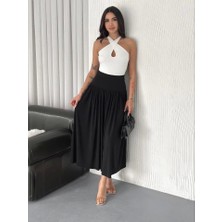 Yüksek Bel Yumuşak Dokulu Beli Lastikli Maxi Boy Uzun Çan Modeli Sandy Etek Siyah Kloş Etek Tesettür