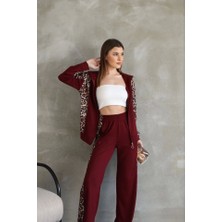 Mall Of Gkc Osy Modal Yumuşak Dokulu Kumaş Kapüşonlu Leopar Desenli Fermuarlı Takım - Bordo