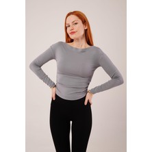 Mall Of Gkc Yaka Detay Uzun Kollu Basic Gri Bluz