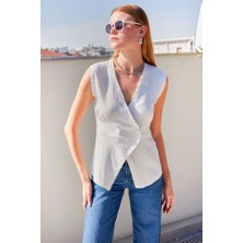 Mall Of Gkc 916 Düğme Detaylı Örme Yelek - Beyaz