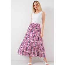 Mall Of Gkc Desenli Uzun Etek 8053 - Fuşya