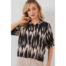 Mall Of Gkc Desenli Kısa Kol Crop Gömlek 20337 - Siyah