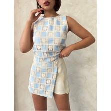 Kadın Yazlık Bisiklet Yaka Kroşata Motifli Güpür Bluz 3D-2341