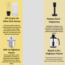 El Blender Seti Inox Doğrayıcı Kahve ve Baharat Öğütücü Patates Ezici 1500 Watt