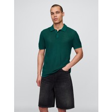 Gap Erkek Yeşil Dokulu Kroşe Polo T-Shirt