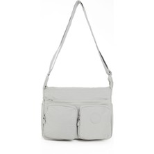 Sanmorris Kadın Suya Dayanıklı Krinkıl Kumaş Çok Gözlü Ayarlanabilir Açık Gri Çapraz Askılı Omuz Çantası