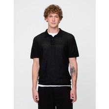 Gap Erkek Siyah Dokulu Kroşe Polo T-Shirt