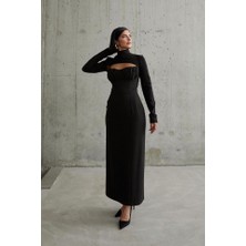 Janes Siyah Göğüs Kuplu Elbise