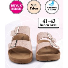 Parıltılı Pembe Renk Anatomik Taban Kadın Terlik (Büyük Beden 41-43)