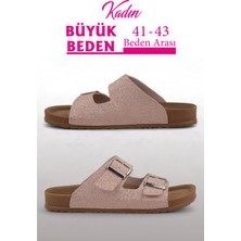 Parıltılı Pembe Renk Anatomik Taban Kadın Terlik (Büyük Beden 41-43)