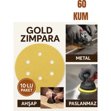 10'lu Paket 150 mm P60 Gold Zımpara Diski – Cırtlı, 6 Delikli, Metal & Ahşap Uyumlu