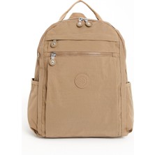 Sanmorris Unisex Suya Dayanıklı Krinkıl Kumaş Çok Gözlü Bej Laptop Okul ve Sırt Çantası