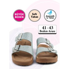 Parıltılı Su Yeşili Renk Anatomik Taban Kadın Terlik (Büyük Beden 41-43)