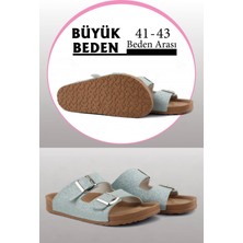 Parıltılı Su Yeşili Renk Anatomik Taban Kadın Terlik (Büyük Beden 41-43)