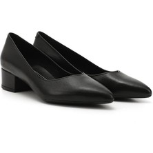 Lourenza 6000 Kadın Hakiki Deri 3,5 cm Kalın Topuklu Stiletto Siyah