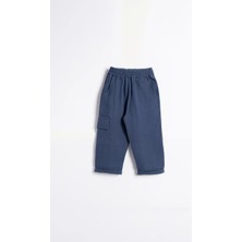 Mavi Yan Cepli Müslin Pantolon