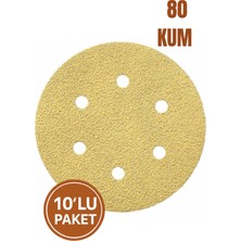 10'lu Paket 150 mm P80 Gold Zımpara Diski – Cırtlı, 6 Delikli, Metal & Ahşap Uyumlu