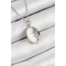 316L Çelik Zirkon Taşlı Yarım Güneş Model Gümüş Renk Kadın Kolye