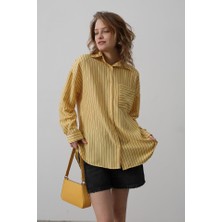 Mall Of Gkc Çizgili Tek Cep Gömlek - Sarı