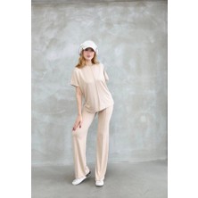 Mall Of Gkc Osy Modal Yumuşak Dokulu Kumaş Bisiklet Yaka Kısa Kollu Takım - Bej