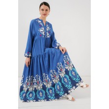 Mall Of Gkc 2423 Otantik Desenli Tesettür Elbise - F. Indigo