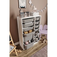 Baby Darling  Mdf - Large Duo 14 Sepetli Oyuncak Dolabı Gri -Beyaz