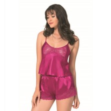 Is Berceste Primoda Vişne Dantelli Saten Babydoll Şort Takım Gecelik
