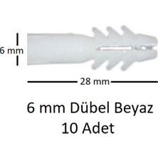 Dübel, 6 mm Beyaz Dübel, 10 Adet